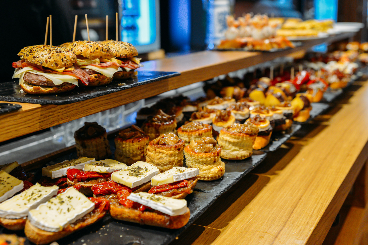 A bar counter full of pintxos in San Sebastian